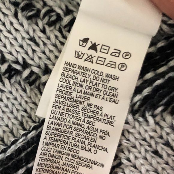 Lucky Brand Jacquard Black & White Geo Print Long Sleeve Sweater Y2K Classic - Picture 9 of 10